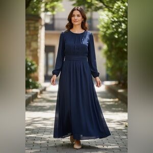 Navy Blue Maxi Conservative Women's Dress